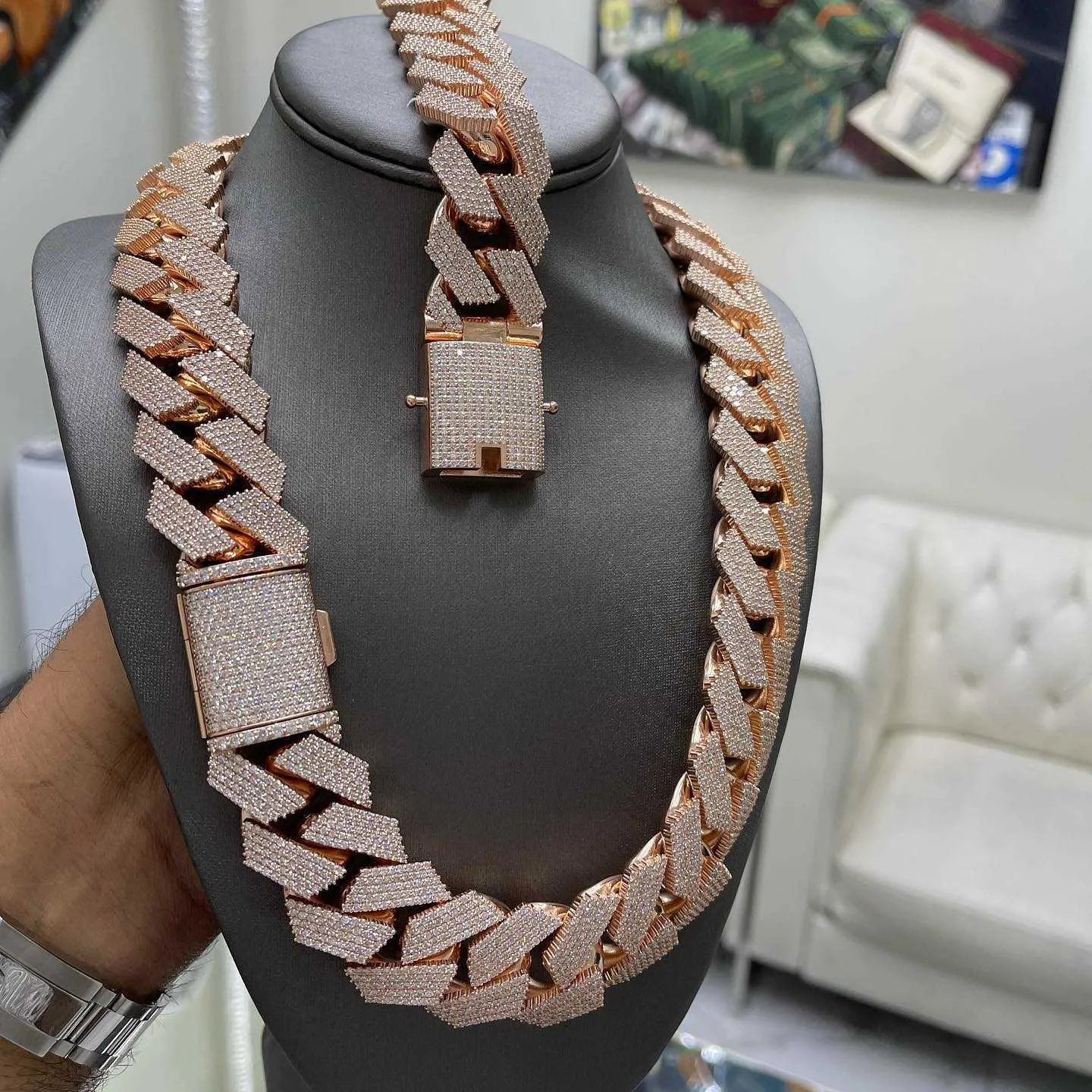 20" Necklace Moissanite Chain Cuban Link Iced Out