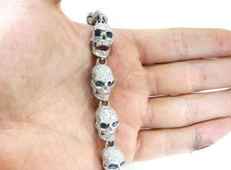 8" VVS Moissanite Diamonds Skull Bracelet
