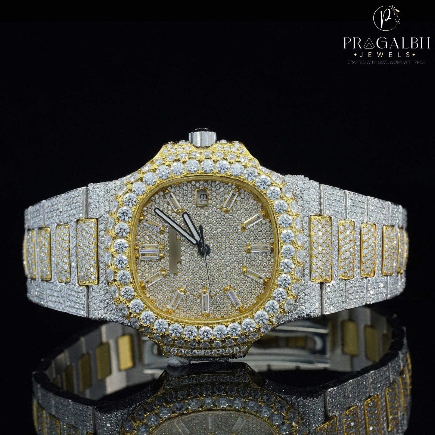 Classic Iced Out Automatic Watch – Luxury VVS Moissanite Bust down Bling Watch with Sapphire Crystal Glass for Men