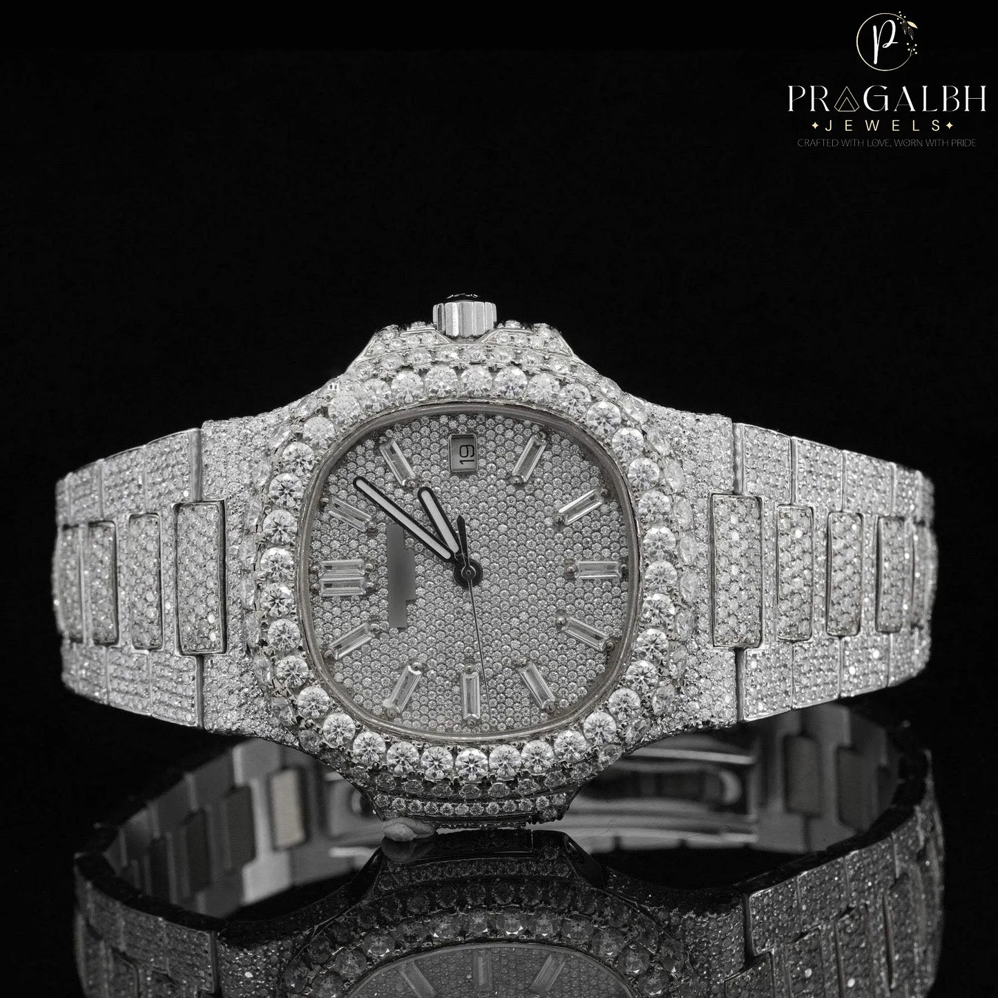 Classic Iced Out Automatic Watch – Luxury VVS Moissanite Bust down Bling Watch with Sapphire Crystal Glass for Men