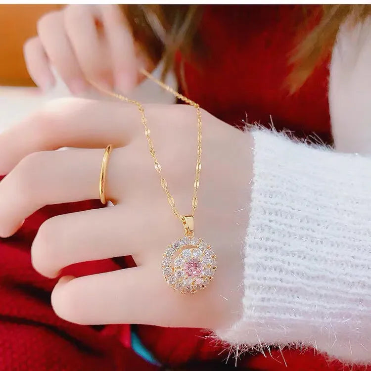 18K Gold Plated Pendant Necklace with White Gemstone Accent