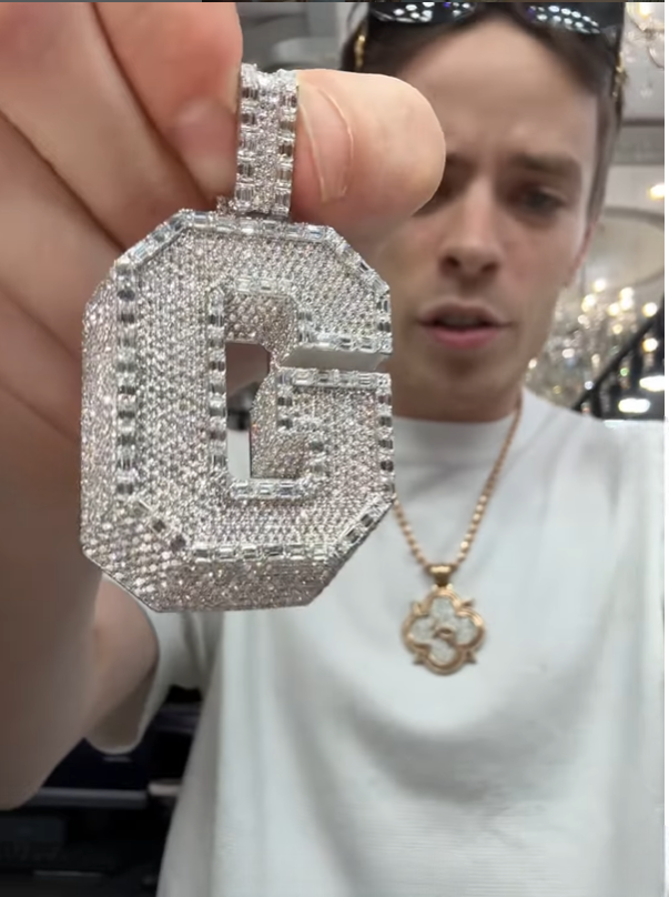 CZ Silver Initial(G) Pendant Franco Chain Set