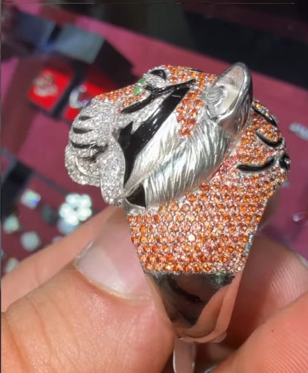 9" Custom Lion Ring VVS Moissanite