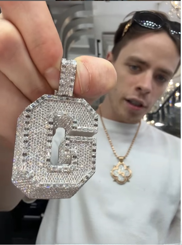 CZ Silver Initial(G) Pendant Franco Chain Set
