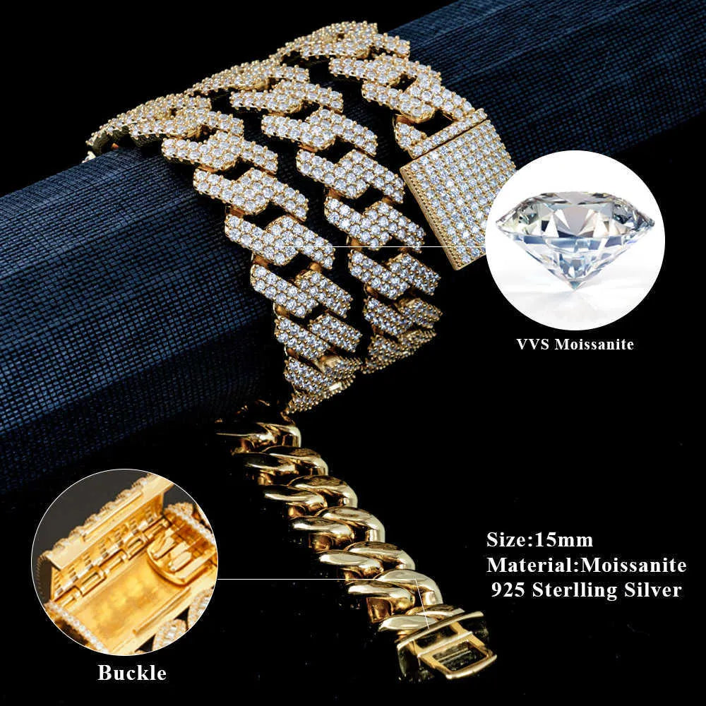 20" Necklace Moissanite Chain Cuban Tennis Chain Link Iced Out