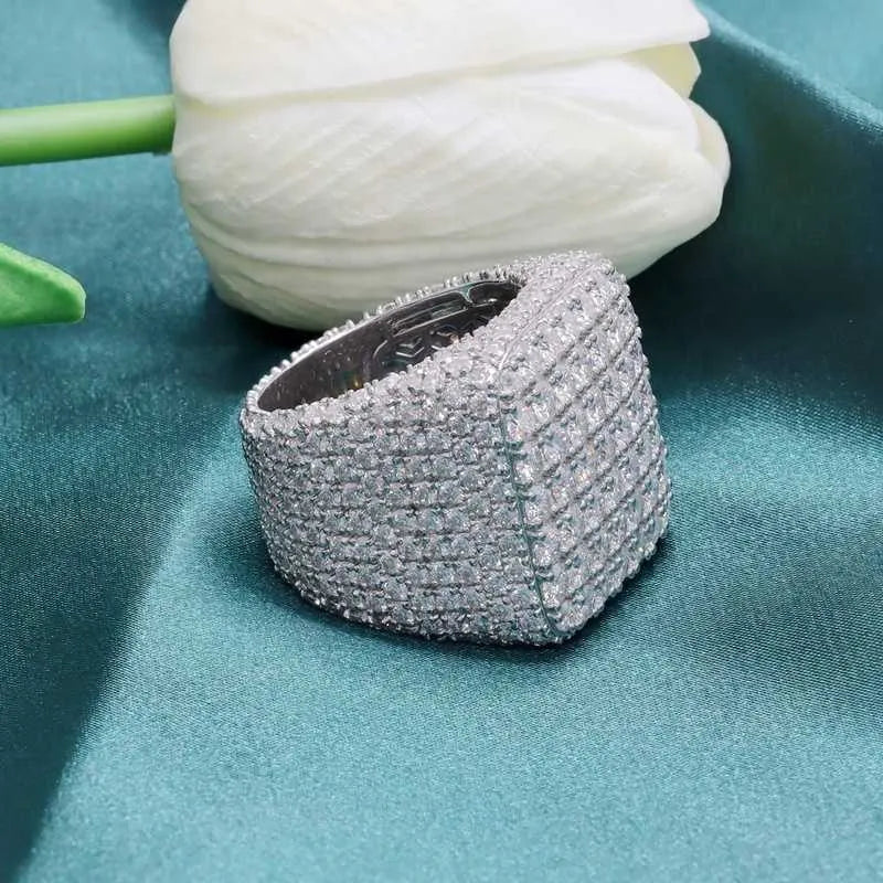 9" Hip Hop Iced Out Vvs Moissanite Ring 925 Silver