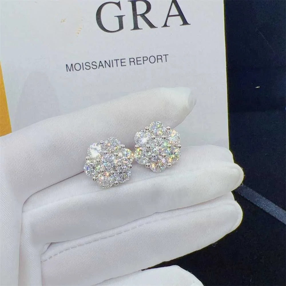 8mm Earring Flower Iced Out Vvs Moissanite