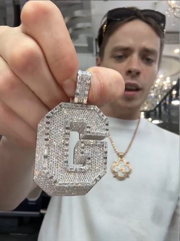 CZ Silver Initial(G) Pendant Franco Chain Set
