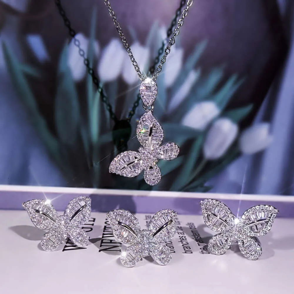 3 units - Set Knecklace Earing Ring Moissanite iced Out