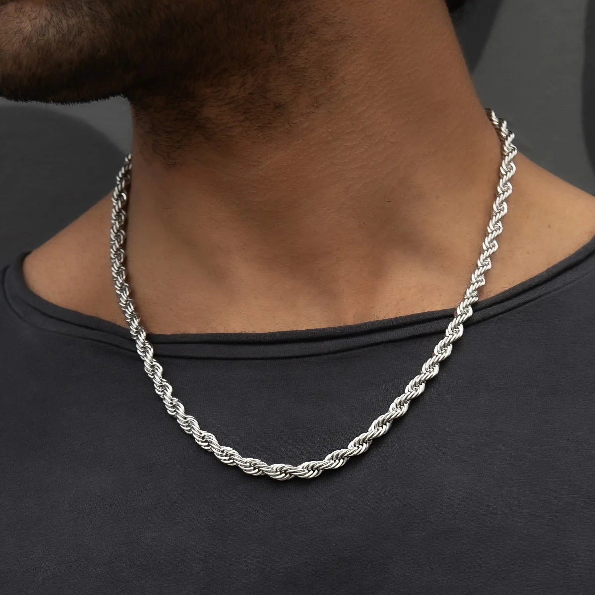 18" Rope Chain in White Gold- 6mm