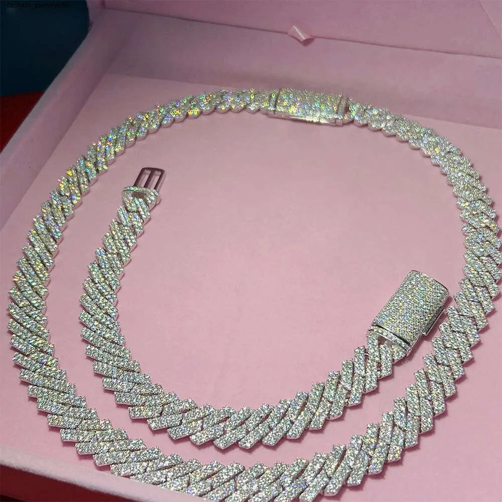 20" Necklace Moissanite 14mm Chain Cuban Link Iced Out