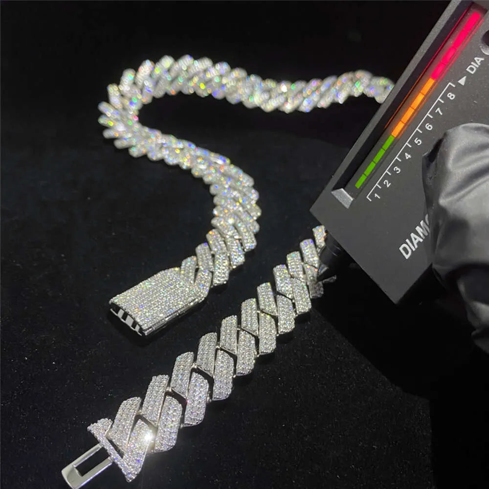 18" Necklace Moissanite Chain Cuban Tennis Chain Link Iced Out