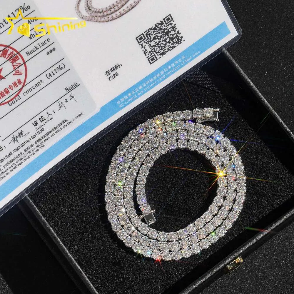 18" Necklace Moissanite Chain Cuban Tennis Chain Link Iced Out