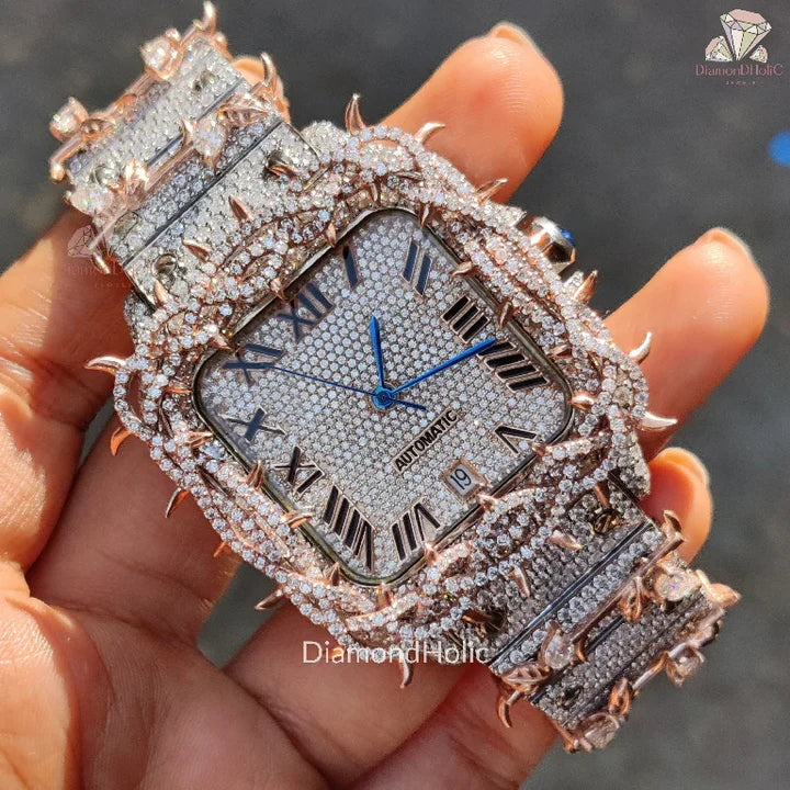 Unique Designer Watch For Him, Classic Moissanite Diamond Valentine Gift For Boyfriend