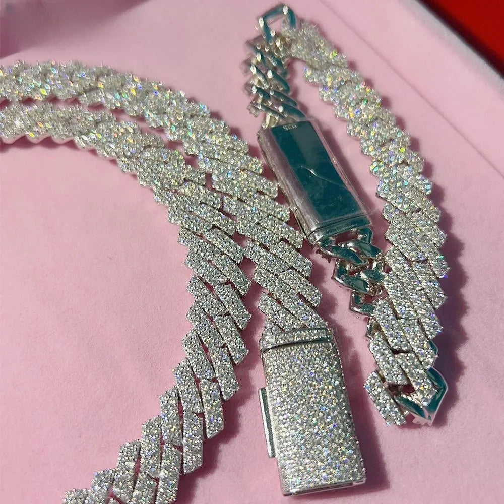 20" Necklace Moissanite 14mm Chain Cuban Link Iced Out