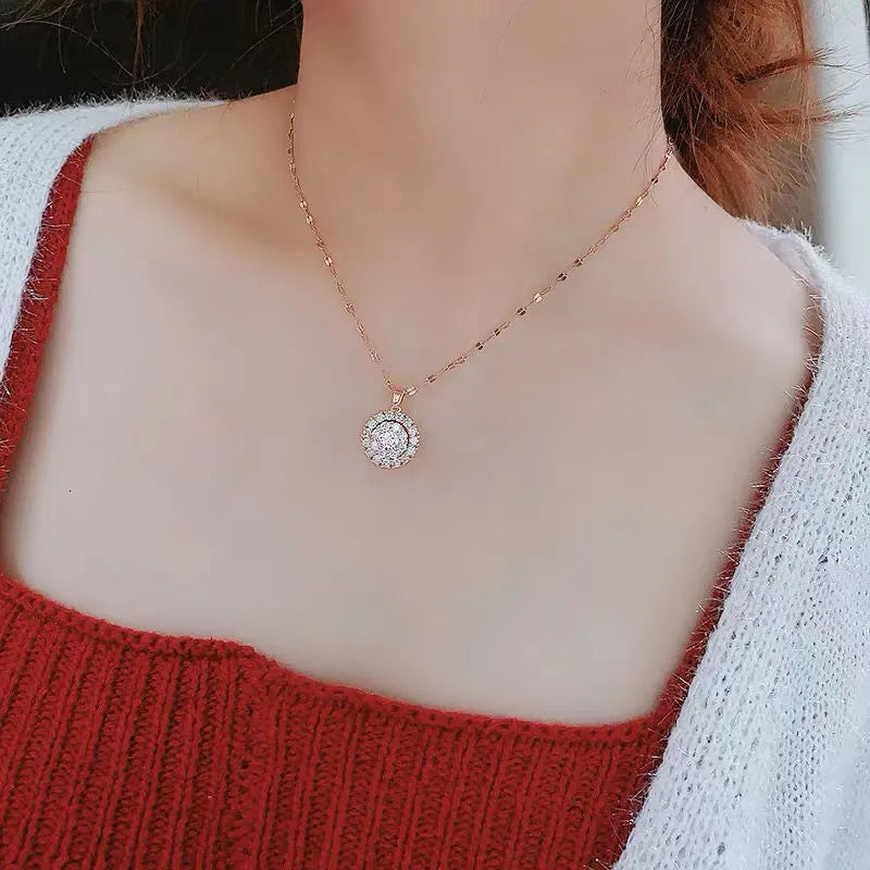 18K Gold Plated Pendant Necklace with White Gemstone Accent
