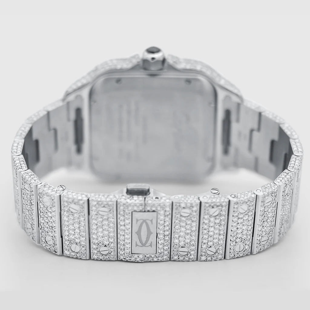 Iced Out Cartier Santos 40mm Diamond Red Dial Watch 20.5ct