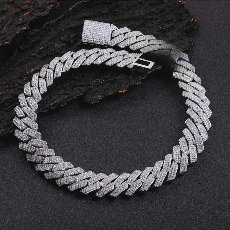 22" Silver Necklace VVS Moissanite Iced Out Cuban Link Chain