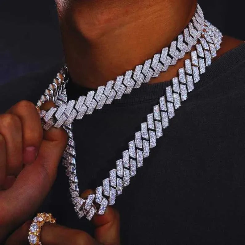 22" Silver Necklace VVS Moissanite Iced Out Cuban Link Chain