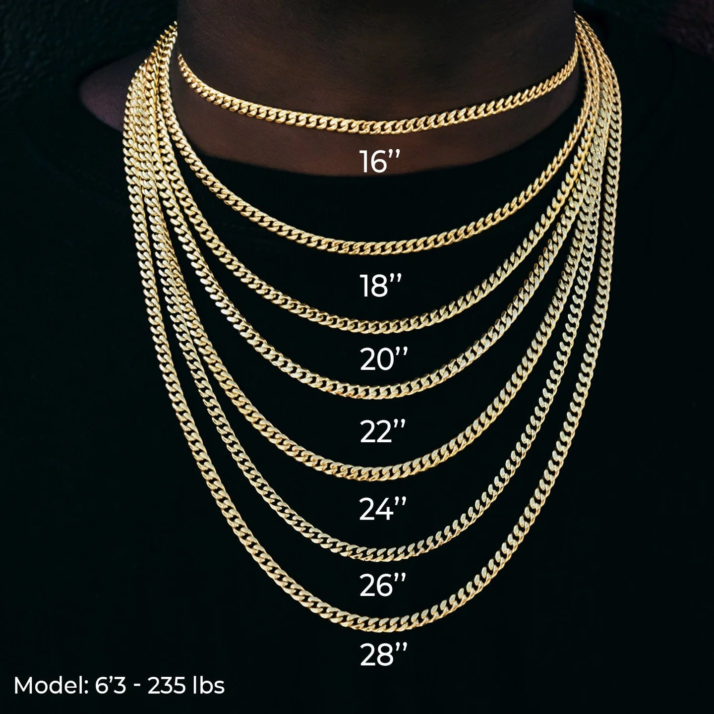 20" Cuban Link Necklace Chain in Yellow Gold - 3mm