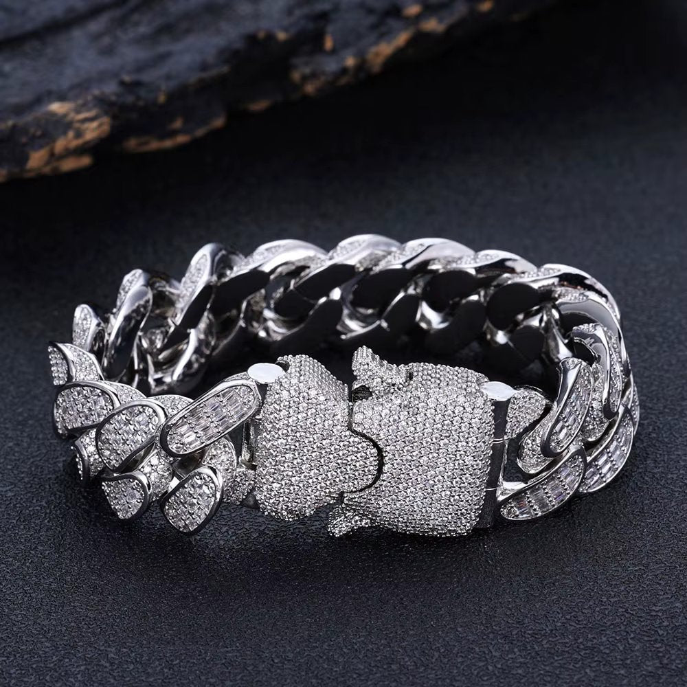 9" Bracelet 925 Sterling Silver Gold Plated 18mm VVS Moissanite LINK