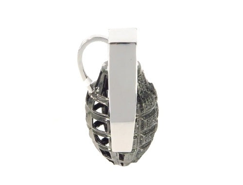 10K White GOLD Hand Grenade Diamond Pendant