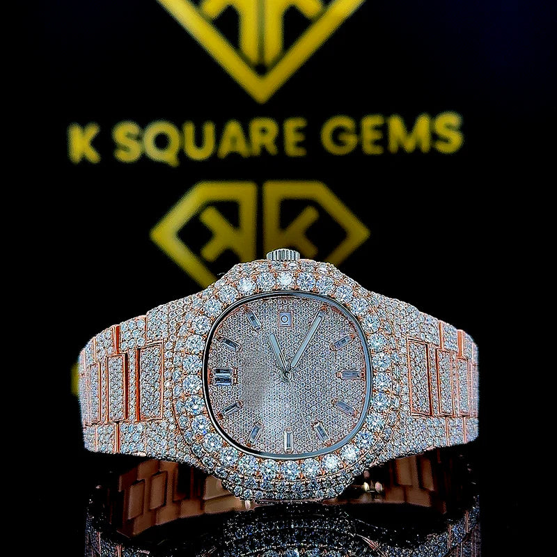 MOISSANITE ICED OUT WATCH SWISS MOVEMENT AUTOMATIC WATCH FOR MAN