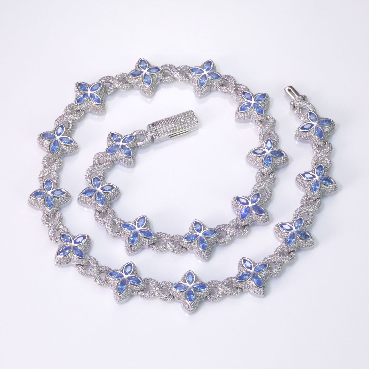 18" Vvs Moissanite Cuban Chain Necklace 925 Sterling Silver Hip Hop Jewelry Marquise Flower Design Cuban Chain