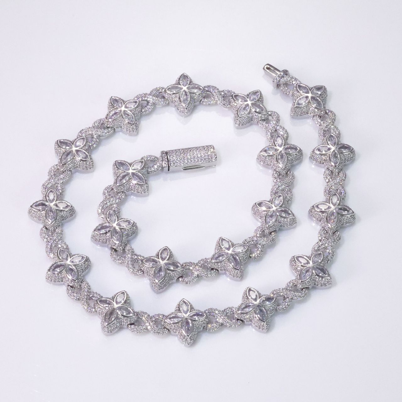 18" Vvs Moissanite Necklace Cuban Chain 925 Sterling Silver Hip Hop Jewelry Marquise Flower Design Cuban Chain