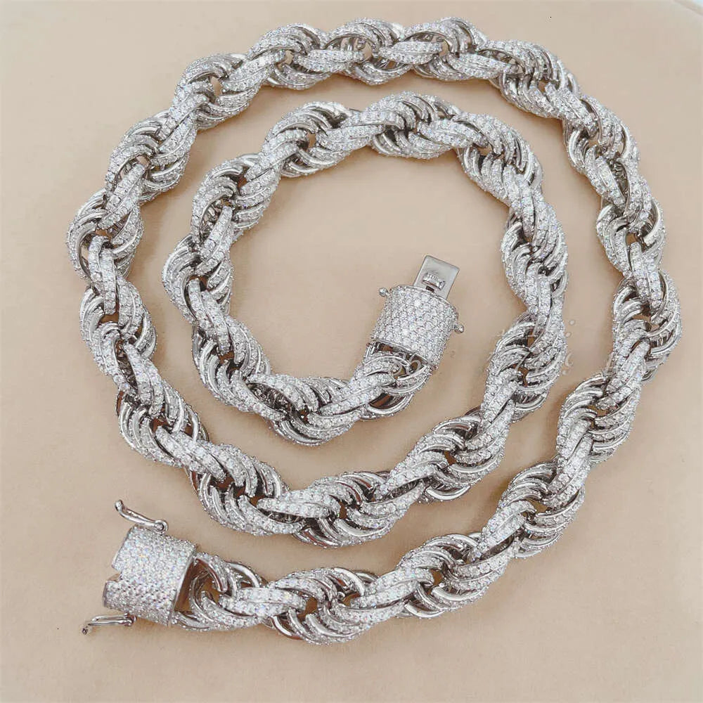 20" Necklace Moissanite Chain Cuban Tennis Chain Link Iced Out