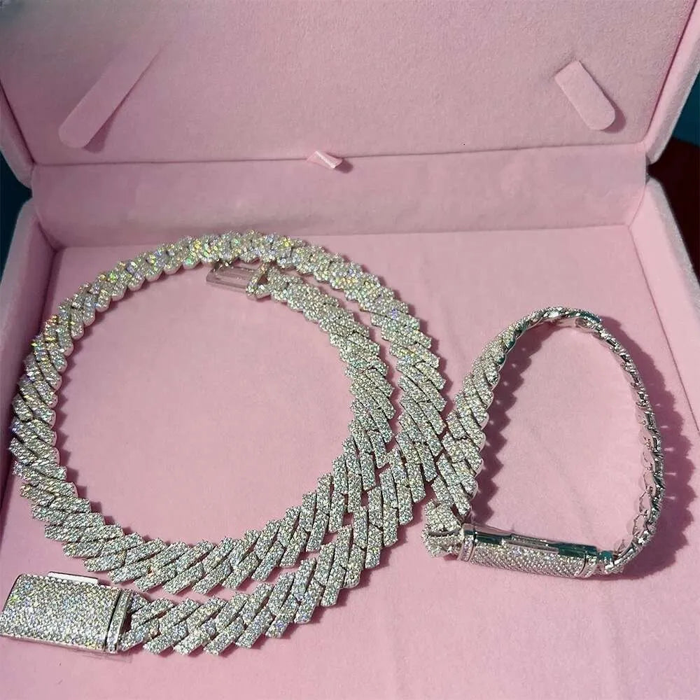 20" Necklace Moissanite 14mm Chain Cuban Link Iced Out