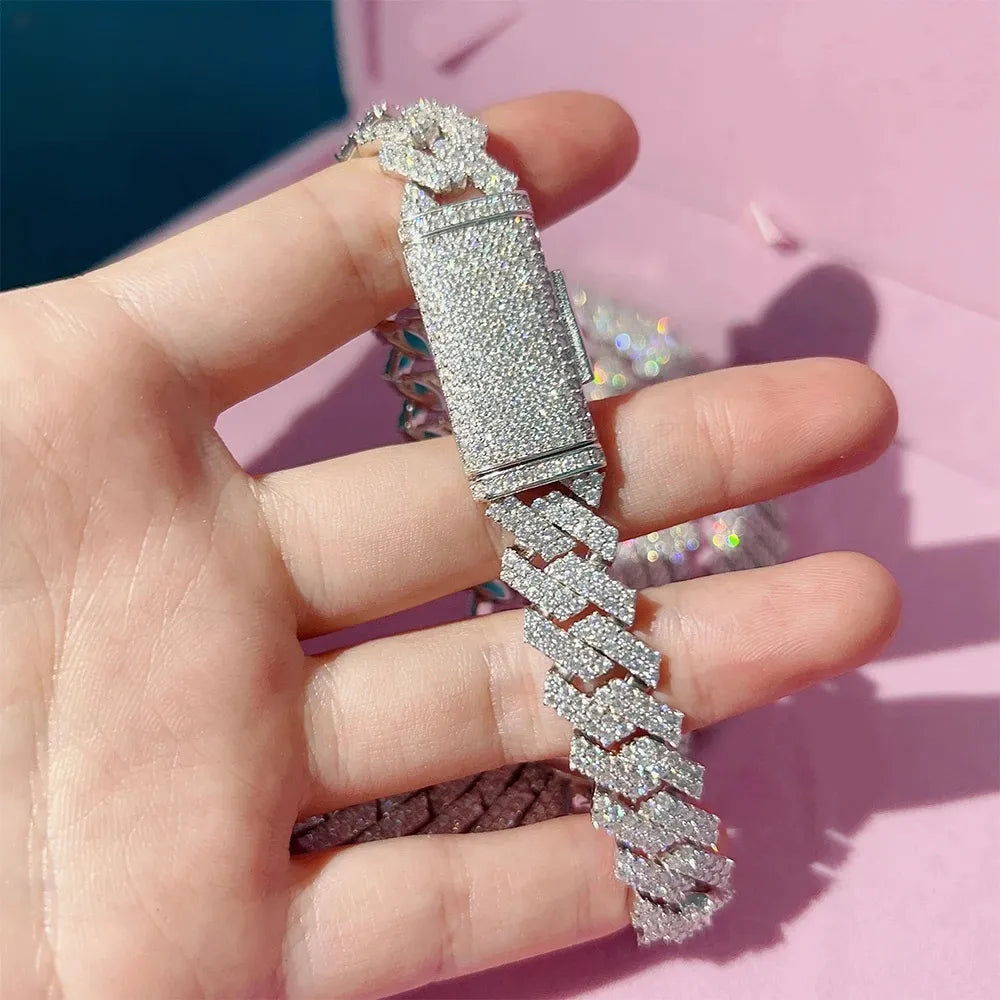 20" Necklace Moissanite 14mm Chain Cuban Link Iced Out