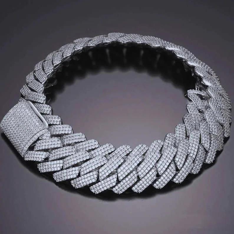22" Silver Necklace VVS Moissanite Iced Out Cuban Link Chain