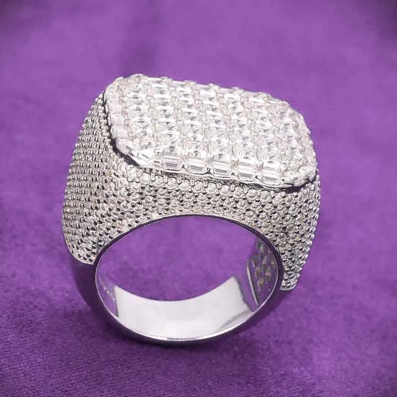 9" Ring 14K White Gold VVS Iced Out Diamond Moissanite