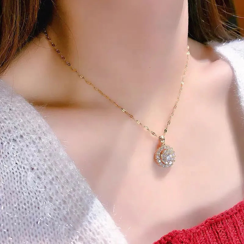 18K Gold Plated Pendant Necklace with White Gemstone Accent