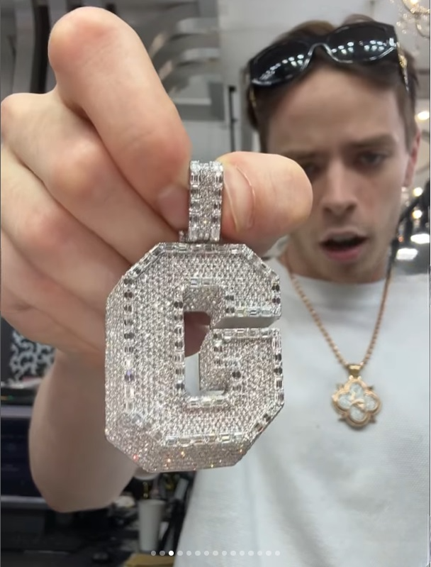 CZ Silver Initial(G) Pendant Franco Chain Set
