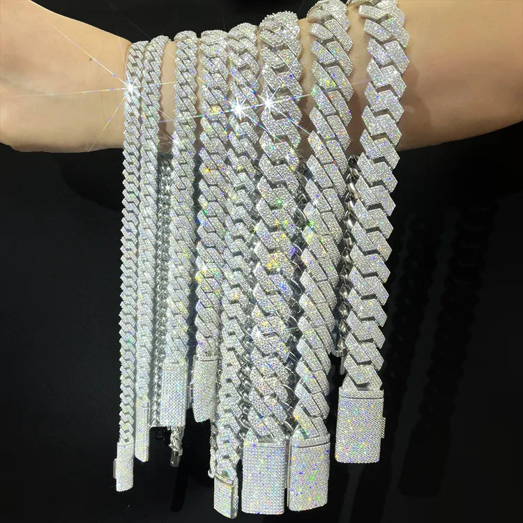 22" Necklace Moissanite Chain Cuban Tennis Chain Link Iced Out