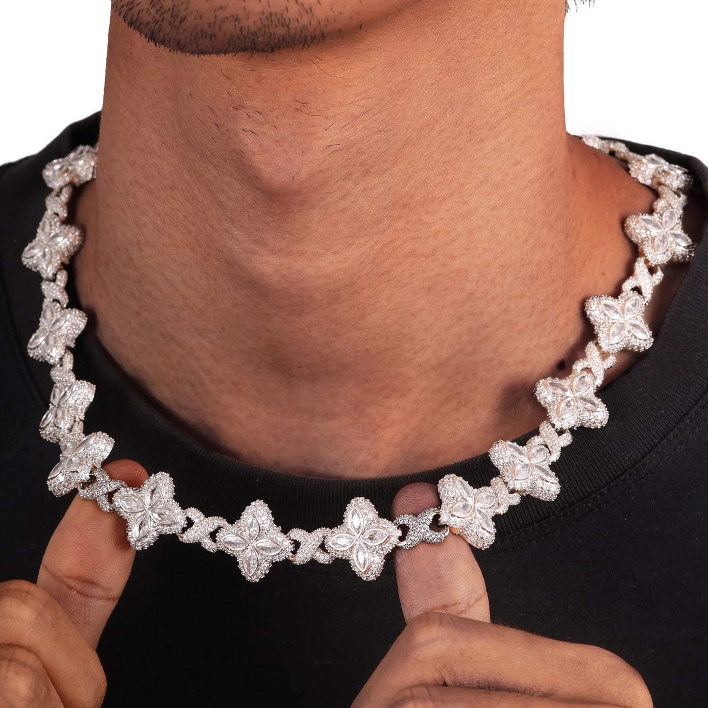 20" Flower VVS Necklace Moissanite Iced Out Cuban Link Chain