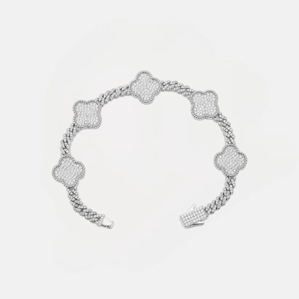 6.6" VVS Diamonds Iced Out Moissanite Clover Cuban Bracelet - 925 Silver