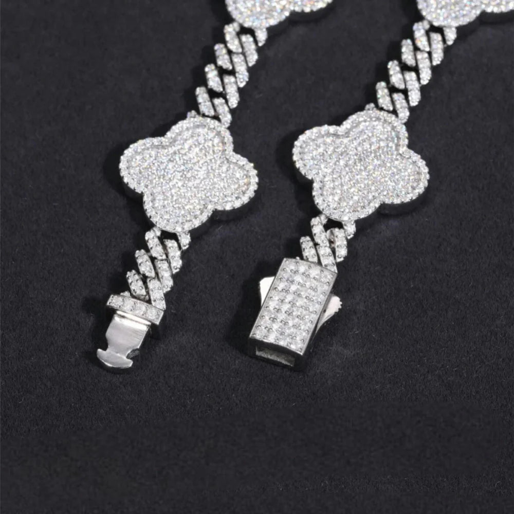 6.6" VVS Diamonds Iced Out Moissanite Clover Cuban Bracelet - 925 Silver