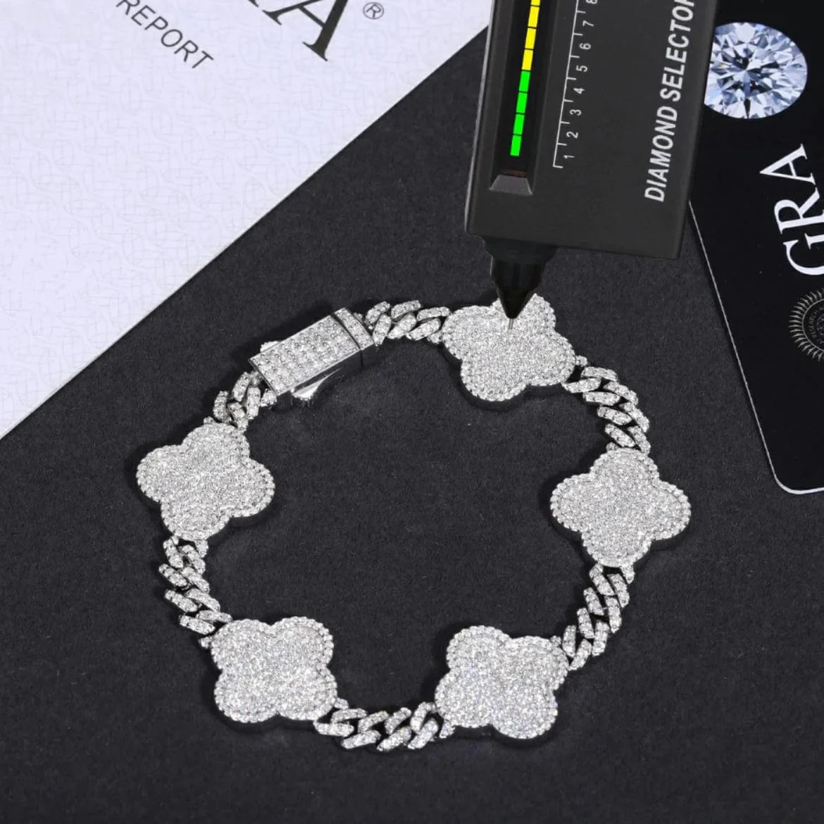 6.6" VVS Diamonds Iced Out Moissanite Clover Cuban Bracelet - 925 Silver