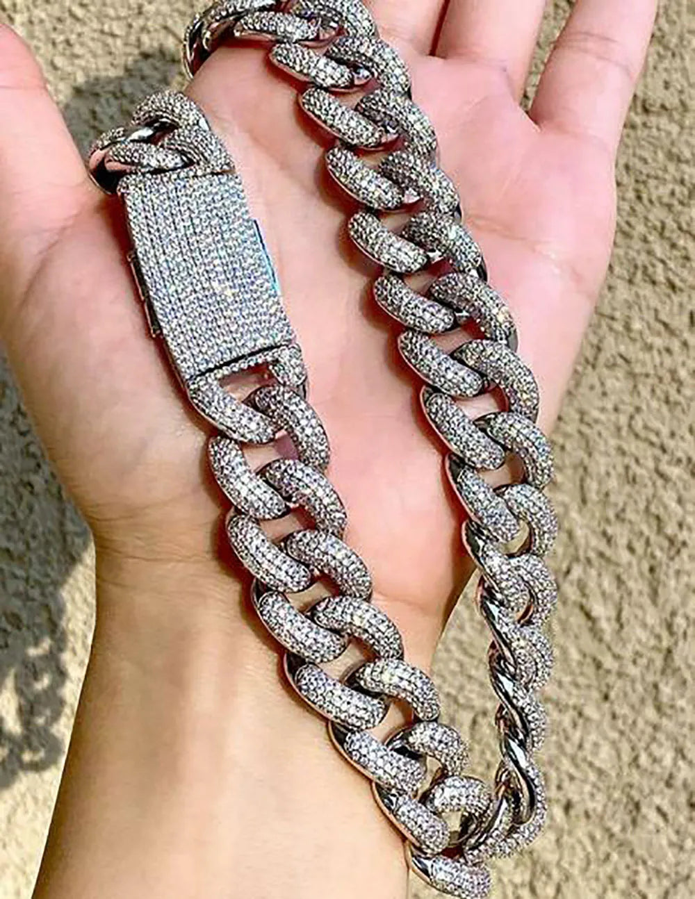 18" Necklace Moissanite Chain Cuban Tennis Chain Link Iced Out