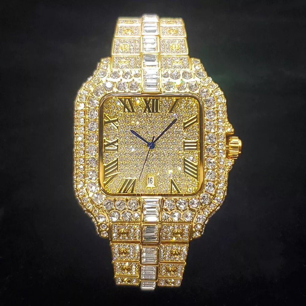 8" Iced Out Diamond Moissanite Gold Watch