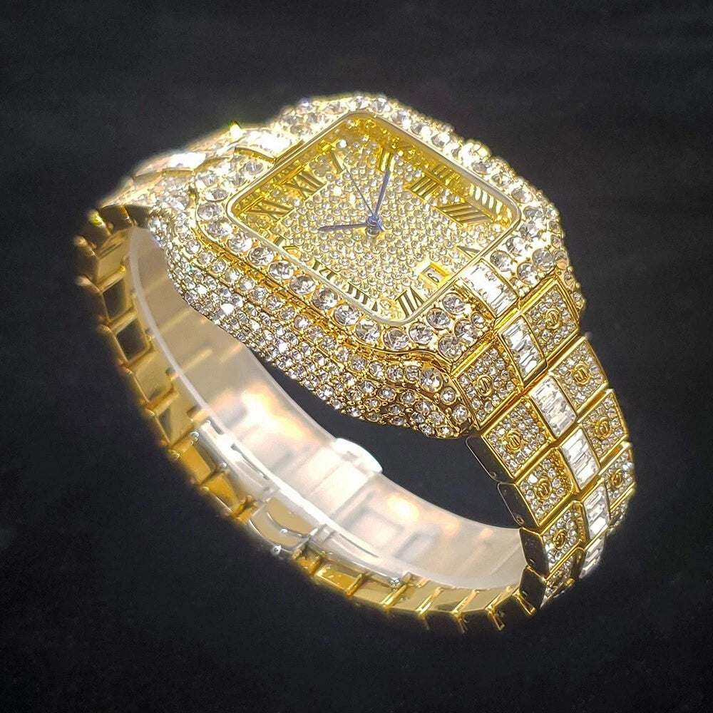 8" Iced Out Diamond Moissanite Gold Watch