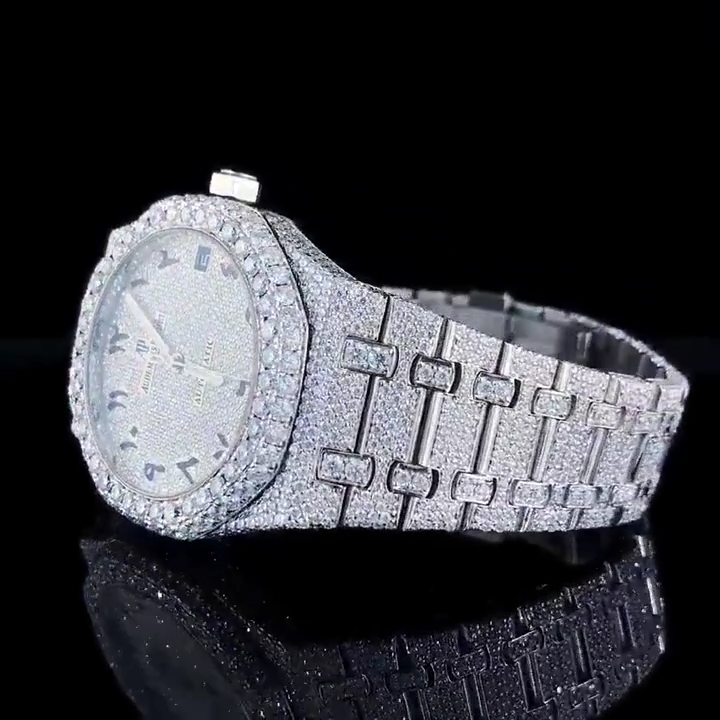VVS Lab Moissanite Diamonds Watch Fully Iced Out Automatic Hip Hop Fully Icy Hip Hop Bust Down Luxu