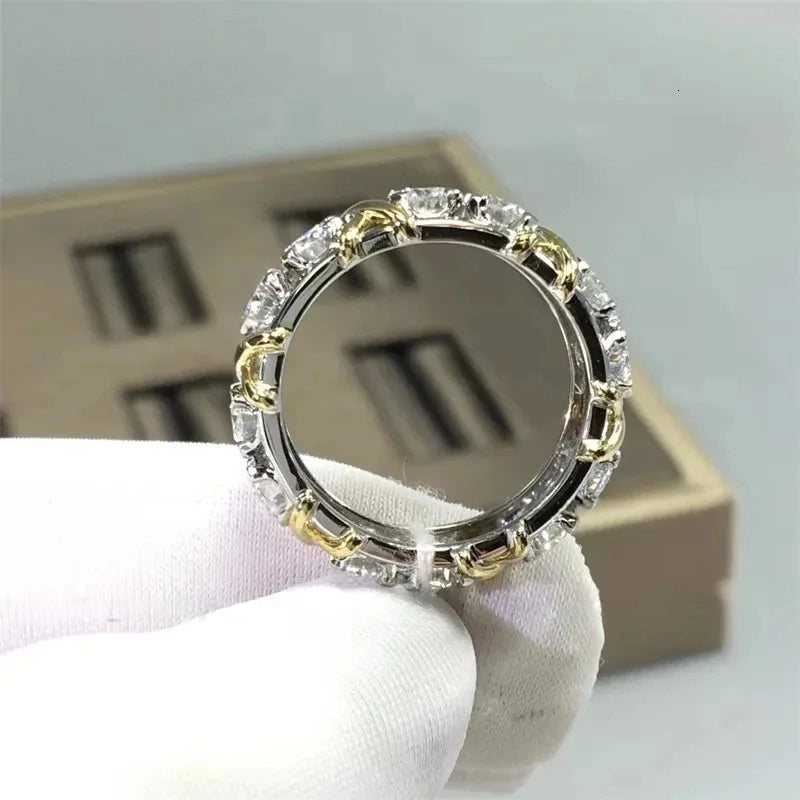 8" Ring 14K White Gold VVS Iced Out Diamond Moissanite