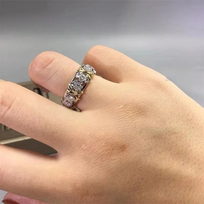 8" Ring 14K White Gold VVS Iced Out Diamond Moissanite