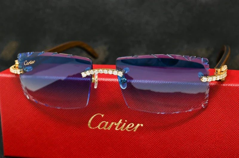 Cartier Blue Glasses Iced Out Diamond Rimless