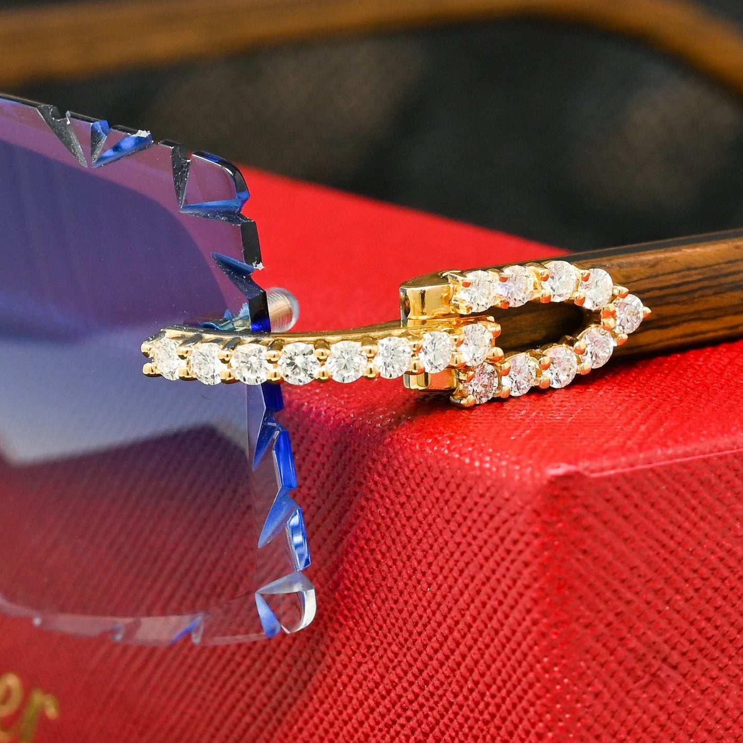 Cartier Blue Glasses Iced Out Diamond Rimless