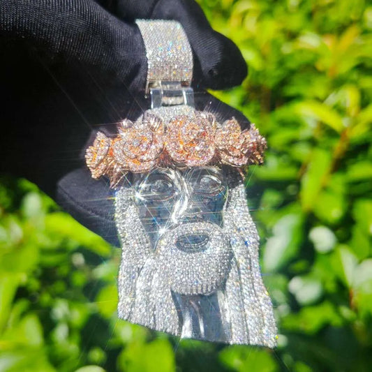 Rose Gold Jesus Rose Iced Out Pedant